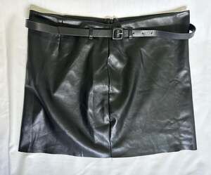 Hunter & Brown Premium Black Faux Leather Belted Mini Skirt Size XL